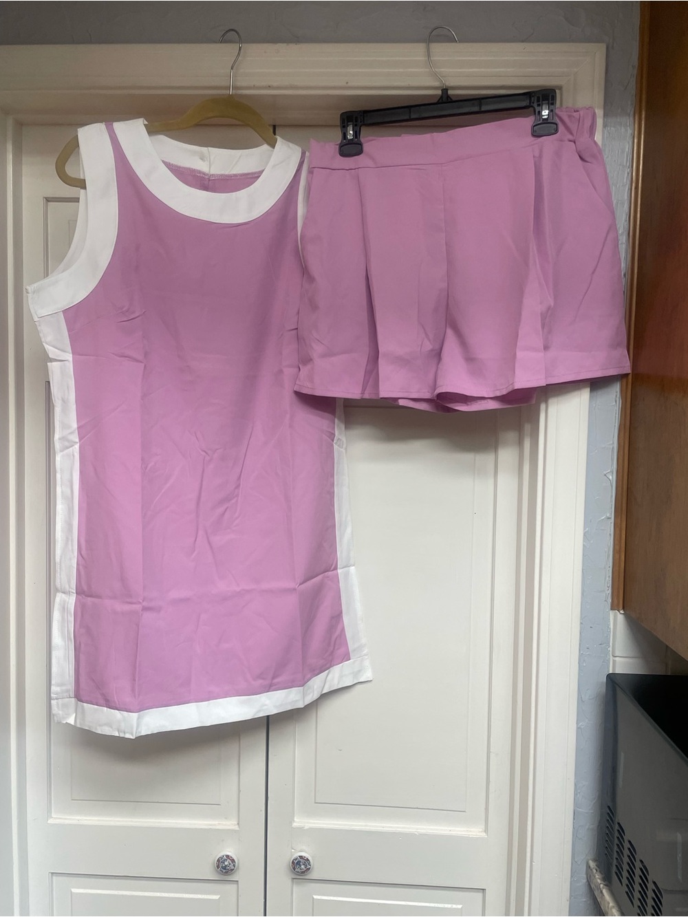Brand New Lavender and White Two-Piece Tunic and Short Set